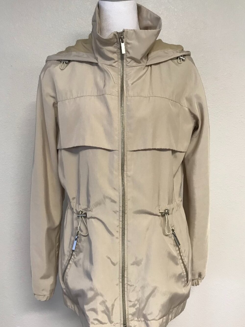 ZARA BASIC Hooded Utility Anorak Jacket XS Beige Taupe Lightweight Zip